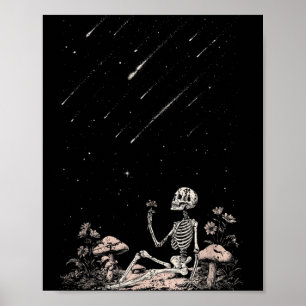 Poster Été gothique de squelette observant les étoiles