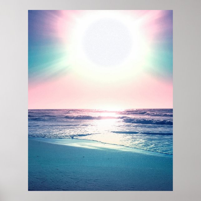 Poster Eté Mer coucher de soleil Plage tropicale Photo (Devant)