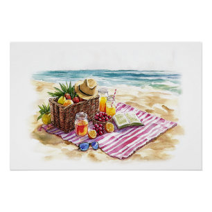 Poster Eté Plage Pique-nique Aquarelle Illustration - Vib