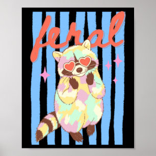 Poster Été Préppy Raton laveur sauvage Pastel E