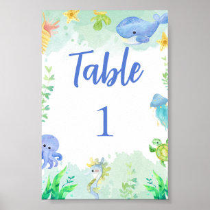 Poster Été sous le Baby shower de la mer Numéro du tablea