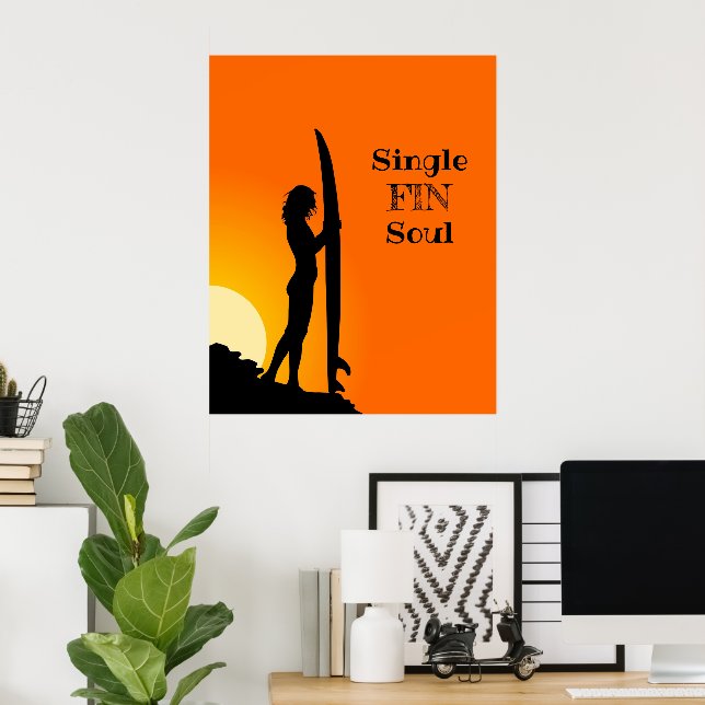 Poster Été Sunset Surfer Girl Single Fin Soul (Bureau à domicile)