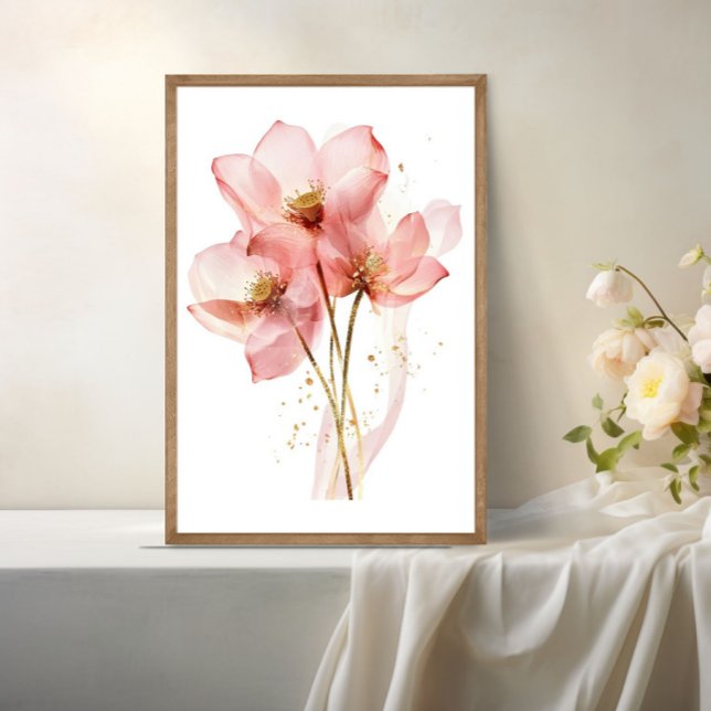 Poster Ethérée d'aquarelle rose Lotus (Pink Water lily Lotus Flower Watercolor Translucent Wall Art
)