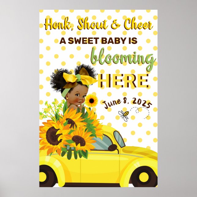 Poster Ethnic Baby Girl | Baby shower de tournesol jaune (Devant)