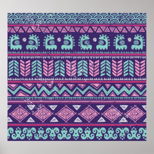 Poster Ethnique Tribale : Motif coloré sans couture.