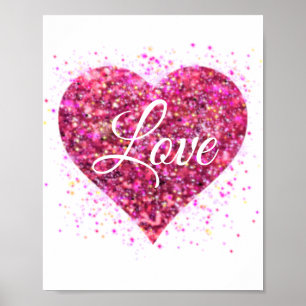 Poster Étincelle rose parties scintillant coeur amour