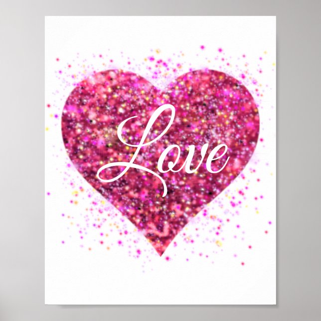 Poster Étincelle rose parties scintillant coeur amour (Devant)