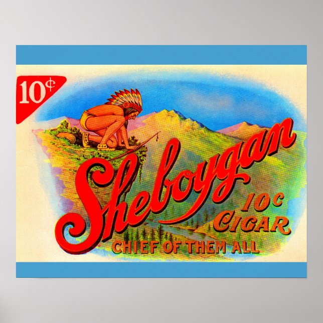 Poster étiquette à cigares Sheboygan dans les années 1920 (Devant)