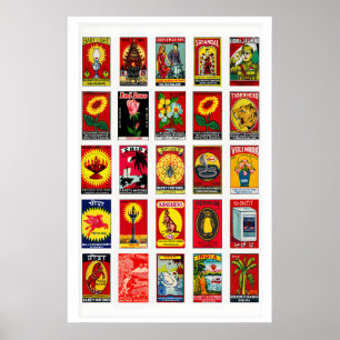 Poster étiquette de boîte d'allumettes vintage Indian Red