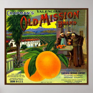 Poster Étiquette de caisse de fruits d'orange de la marqu