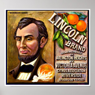 Poster Étiquette de caisse de fruits Orange Lincoln Brand