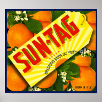 Étiquette de caisse de fruits Orange Sun-Tag Brand