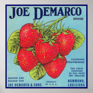 Poster Étiquette de caisse de la Louisiane Stawberry -