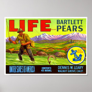 Poster Étiquette de caisse de poires Bartlett de la marqu