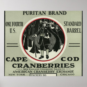 Poster Étiquette de canneberge de marque de puritain de