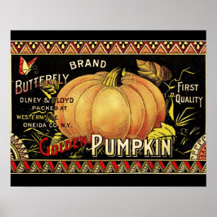 Poster Étiquette de citrouille Antique Papillon de marque