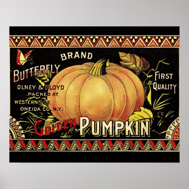 Poster Étiquette de citrouille Antique Papillon de marque (Devant)