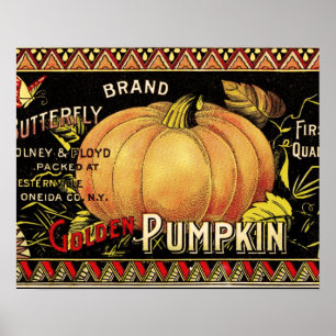 Poster Étiquette de citrouille Antique Papillon de marque
