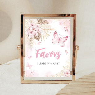 Poster Étiquette de Faveurs de Baby Shower Papillon Rose