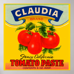 Poster étiquette de pâte de tomates Claudia dans les anné