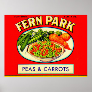 Poster étiquette de pois et de carottes de Fern Park dans