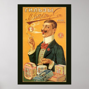 Poster Étiquette de produit vintage, tabac à cigarette ru