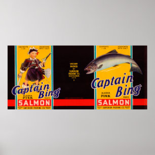Poster Étiquette de saumon de marque Captain Bing - Seatt