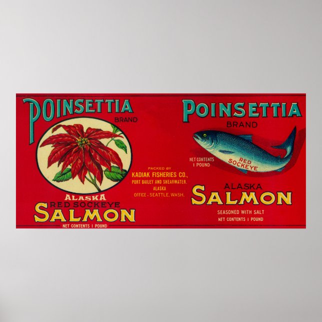 Poster Étiquette de Saumon Poinsettia (Devant)