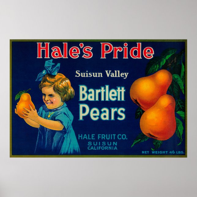 Poster Étiquette Hale's Pride Pear CrateSuisun, CA (Devant)