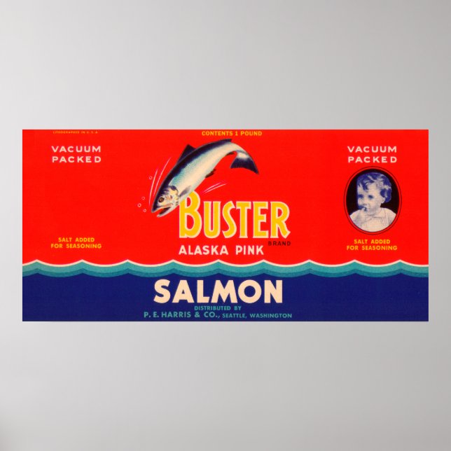 Poster Étiquette Saumon de la marque Buster - Seattle, WA (Devant)