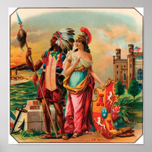 Poster Étiquette vintage De Cigar Avec Chef Amérindien
