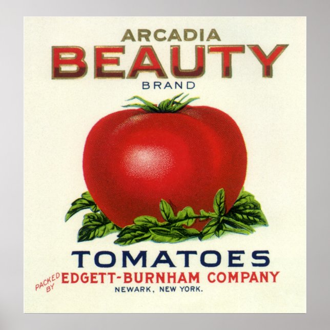 Poster Étiquette vintage de fruit, Arcadia Beauté Tomates (Devant)