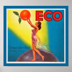 Poster Étiquette vintage Eco Orange
