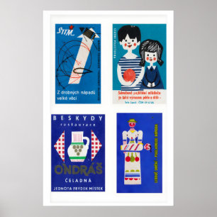 Poster Étiquettes de boîtes d'allumettes bleues et blanch