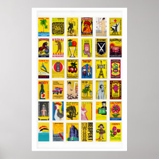 Poster Étiquettes de boîtes d'allumettes jaunes en grille