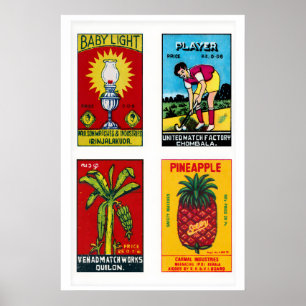 Poster Étiquettes de boîtes d'allumettes Malayalam en gri