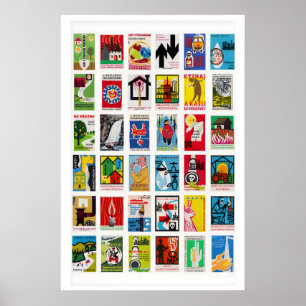 Poster Étiquettes de boîtes d'allumettes rétro en collage