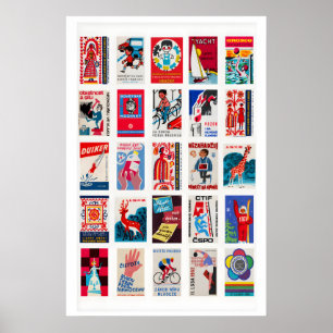 Poster Étiquettes de boîtes d'allumettes rétro rouges en 