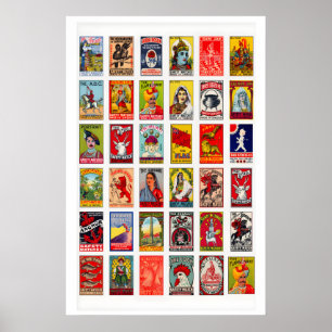 Poster Étiquettes de boîtes d'allumettes suédoises en col