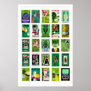 Poster Étiquettes de boîtes d'allumettes vertes Collage, 