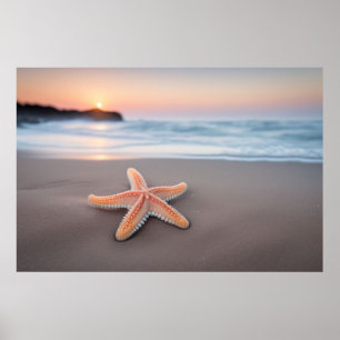 Poster Étoile de mer allongée sur une plage