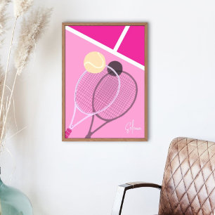 Poster Étoile de terrain de tennis dur Rétro Rose Signatu