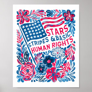 Poster Étoiles Bandes Droits de l'Homme 4 Juillet Floral