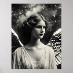 Poster Étoiles d'ange noir et blanc