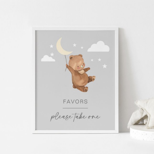 Poster Étoiles de lune Ours Baby shower Faveur Signal (Créateur téléchargé)