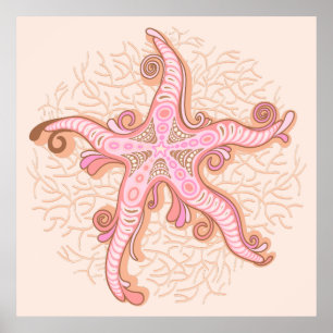 Poster Étoiles de mer et corail rose pastel