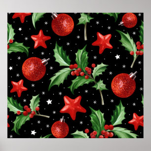Poster Étoiles de neige Holly de Noël sans couture