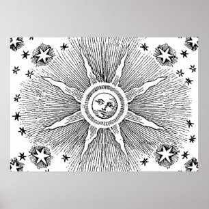Poster Étoiles du Soleil Antique Ciel Nocturne Médiéval Z