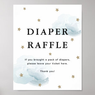 Poster Étoiles et nuages bleus Baby shower Déchets Raffle