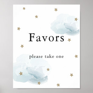 Poster Étoiles et nuages Bleus Baby shower Faveur Signer